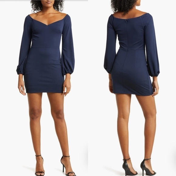 NWT Dress The Population Esperanza Long Sleeve Bodycon Dress in Navy Size XXS - Picture 1 of 11
